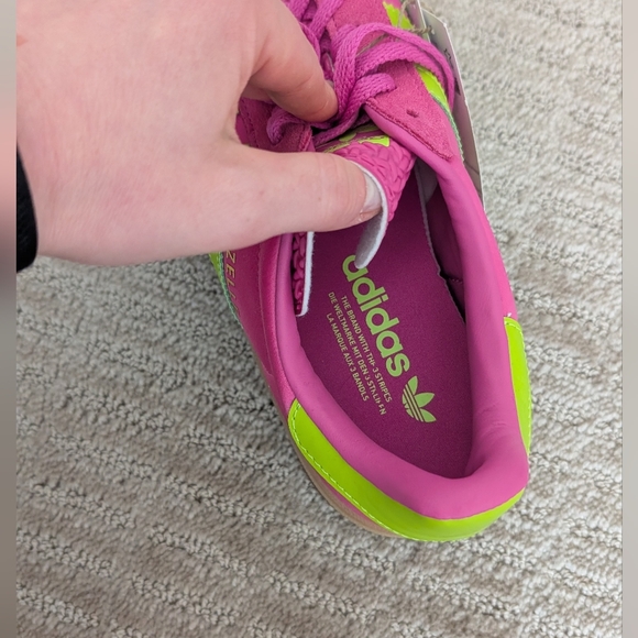 NWT Adidas Gazelle Women's Pink and Lime Platform Sneakers Size 9 - Picture 6 of 16